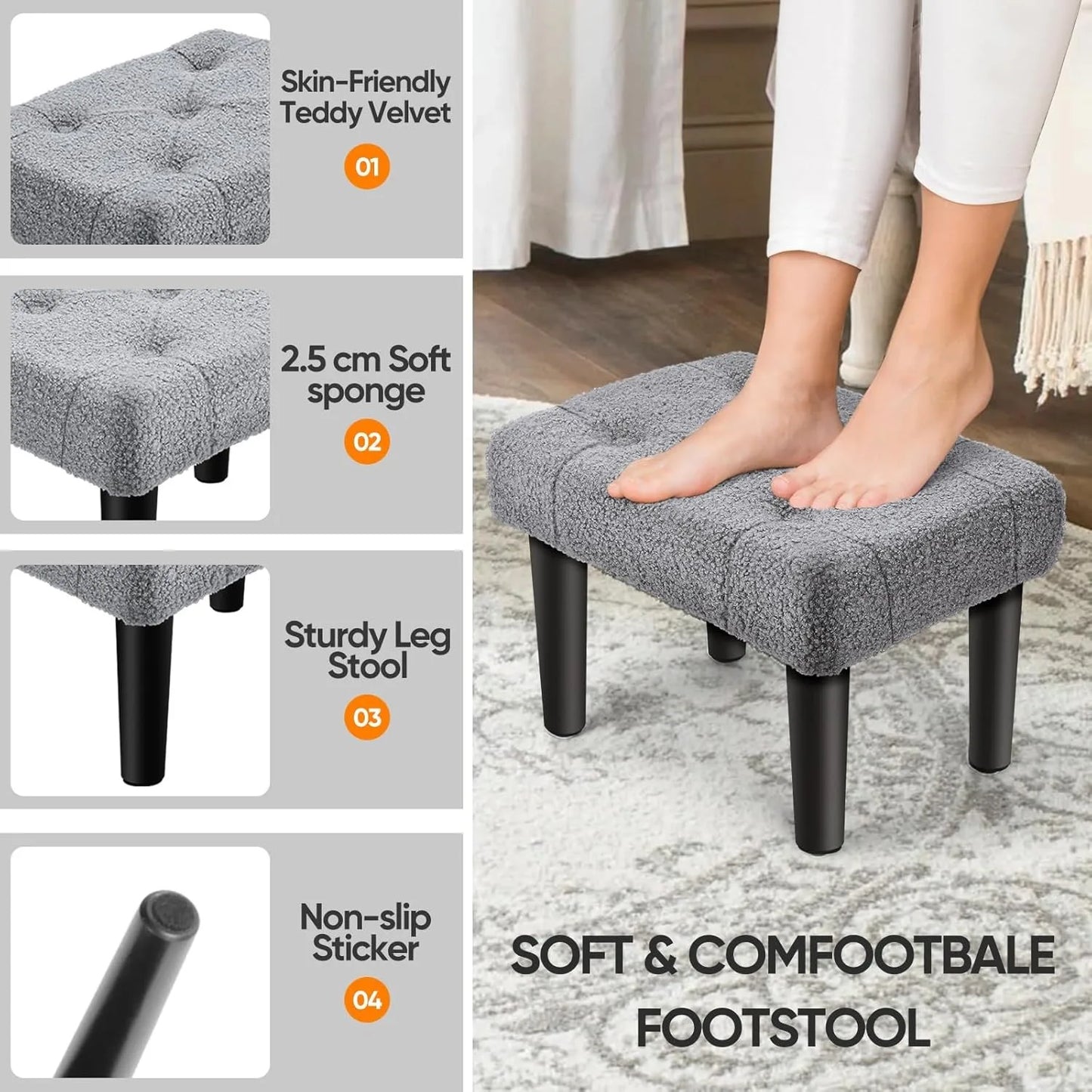 Small Velvet Footstool with Legs