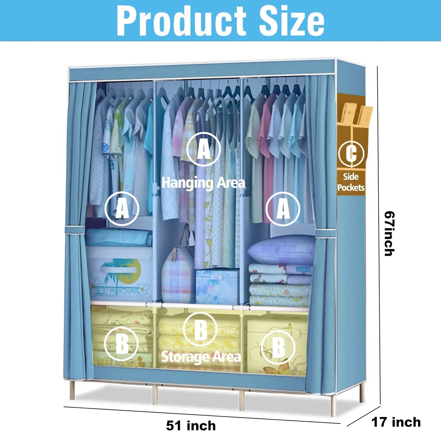 Fabric Wardrobe Closet – Portable Clothes & Shoe Storage Rack