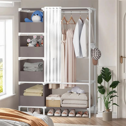 Gray Portable Closet – Large Wardrobe Storage with 3 Hanging Rods & 6 Shelves