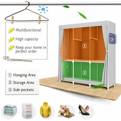Fabric Wardrobe Closet – Portable Clothes & Shoe Storage Rack