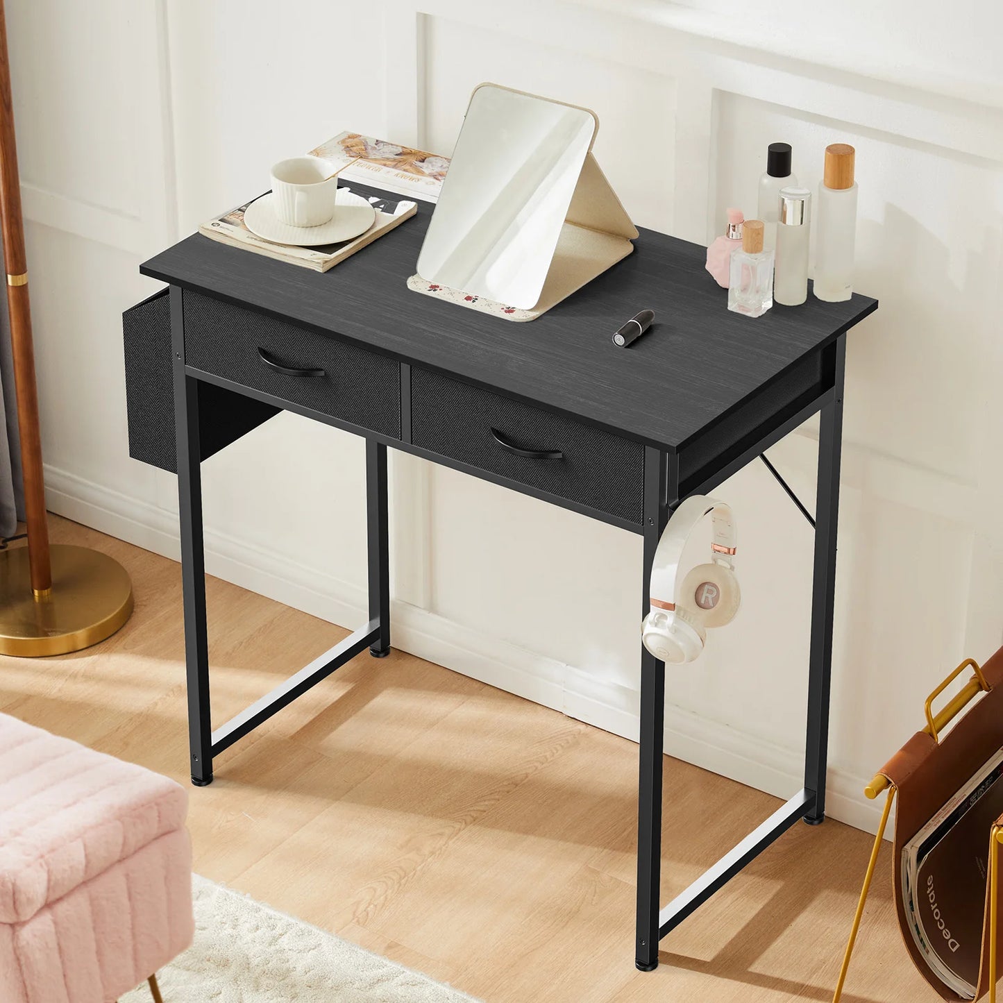 Modern Home Desk – 32" PC Table with Storage Drawers and Side Bag