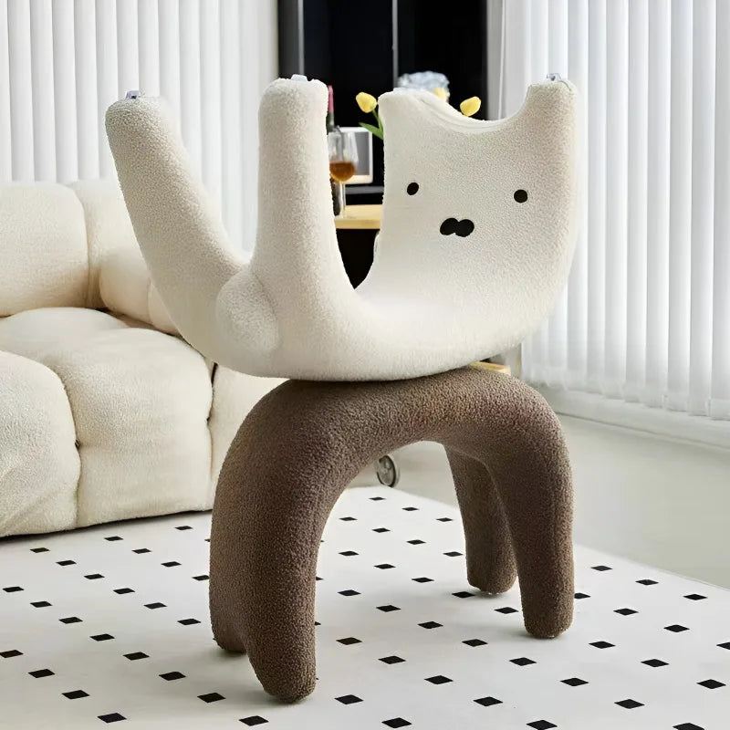 Armless Plush Chair – Cute Cat Vanity Stool for Bedroom