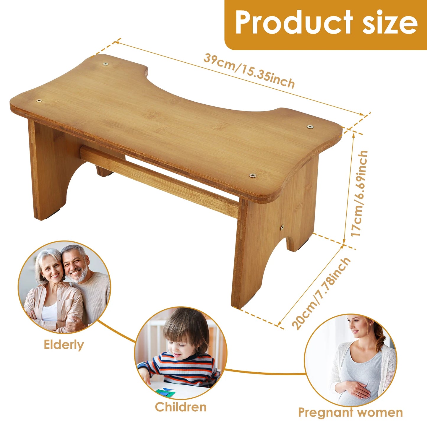 Bathroom Squatty Potty – Bamboo Foot Stool with Anti-slip Design