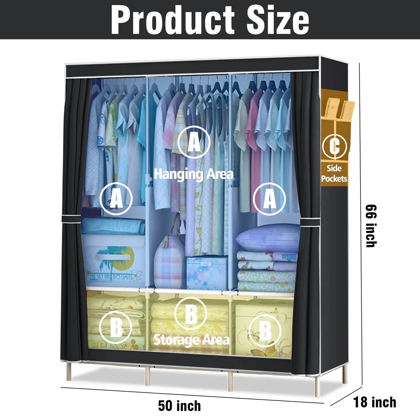 Fabric Wardrobe Closet – Portable Clothes & Shoe Storage Rack