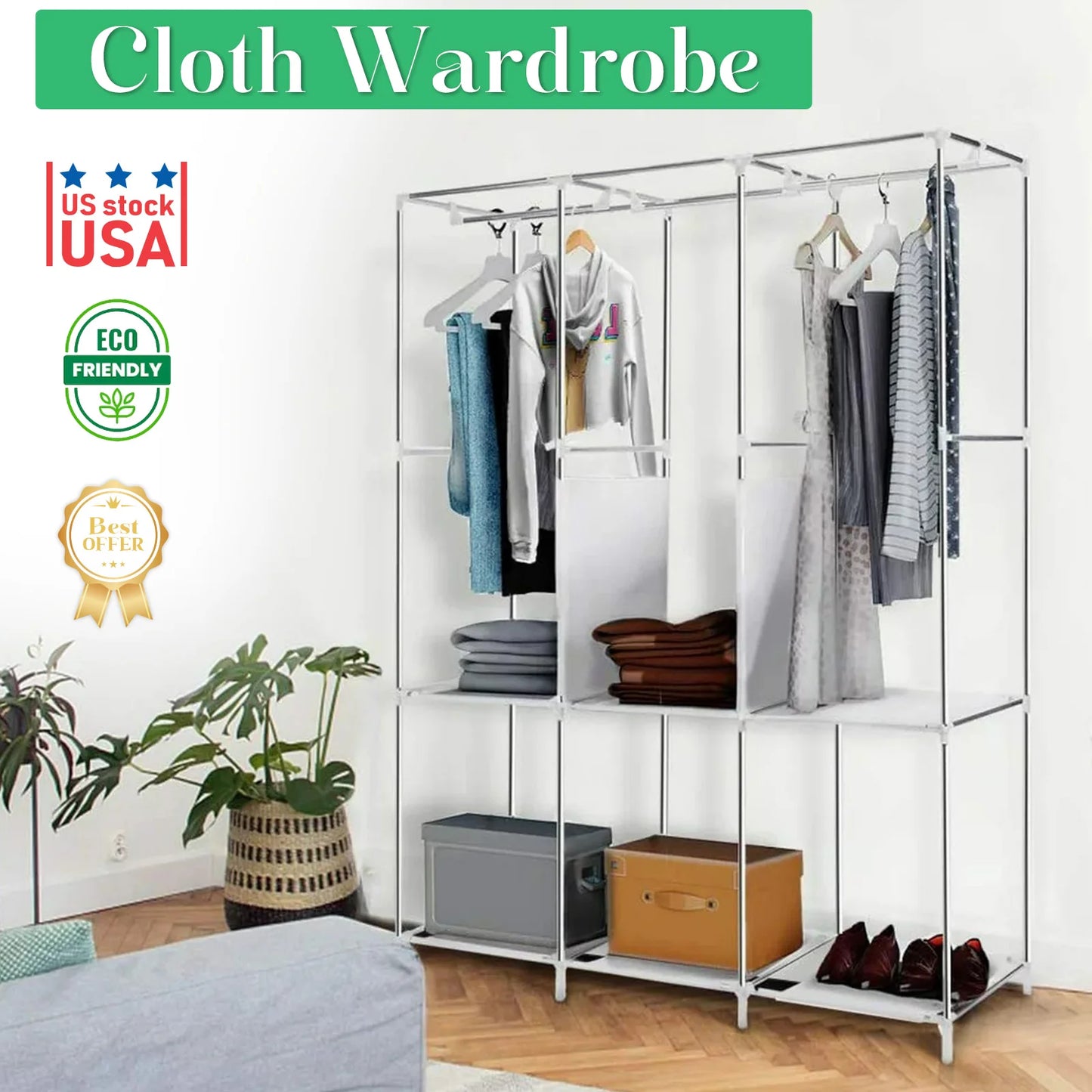 Fabric Wardrobe Closet – Portable Clothes & Shoe Storage Rack