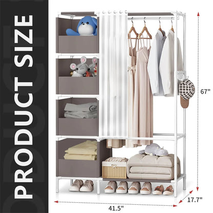 Gray Portable Closet – Large Wardrobe Storage with 3 Hanging Rods & 6 Shelves