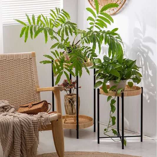 Simple Rattan Woven Plant Stand – Home & Garden Flower Rack