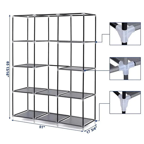 67" Portable Closet – 10 Shelves Easy-Assembly Wardrobe Organizer