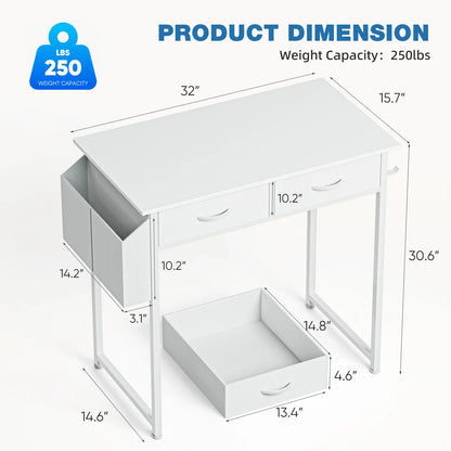 Modern Home Desk – 32" PC Table with Storage Drawers and Side Bag