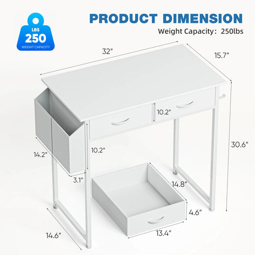 Modern Home Desk – 32" PC Table with Storage Drawers and Side Bag