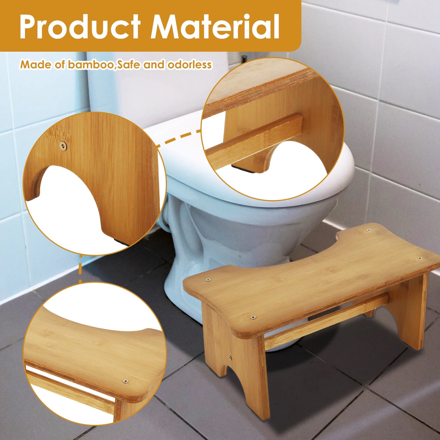 Bathroom Squatty Potty – Bamboo Foot Stool with Anti-slip Design