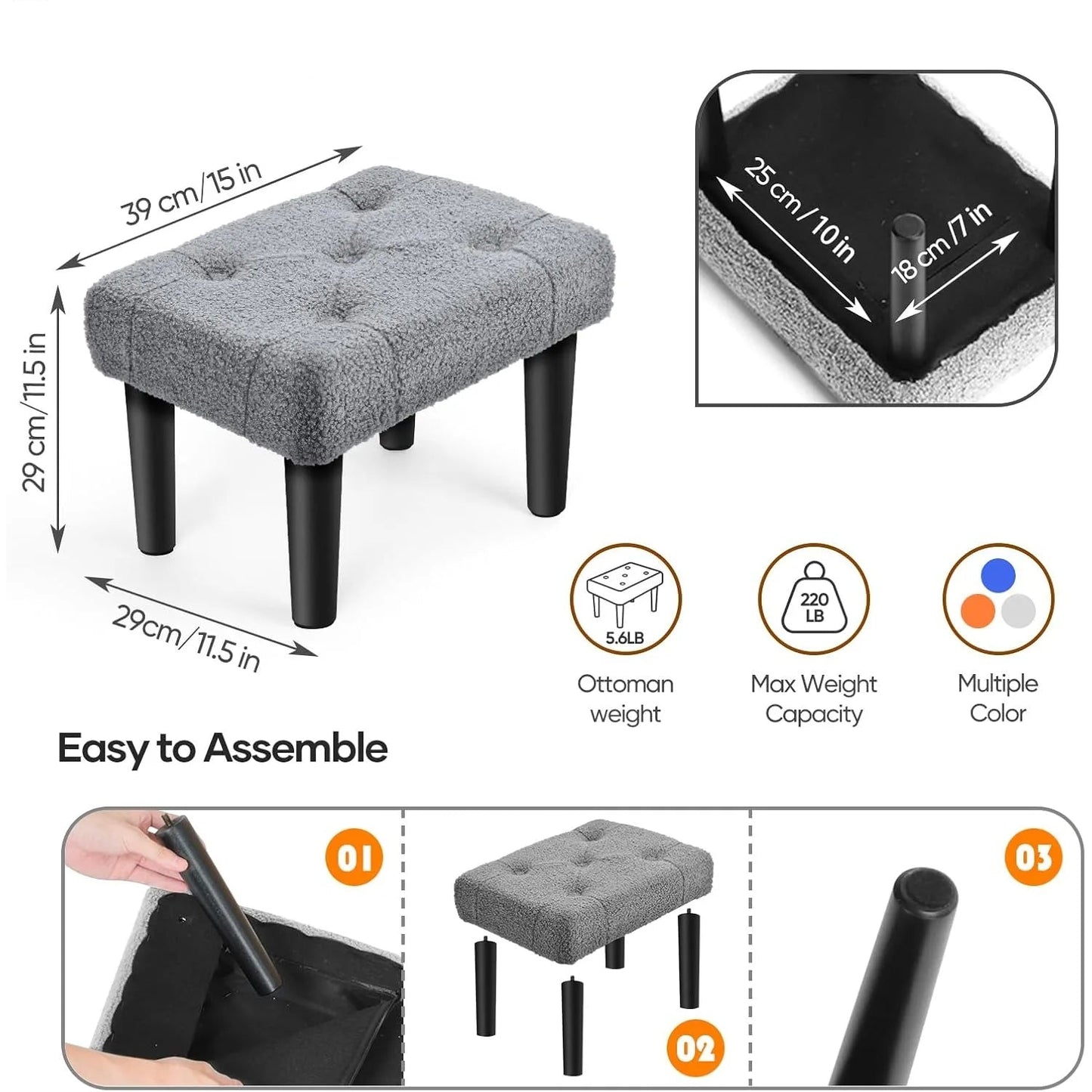 Small Velvet Footstool with Legs