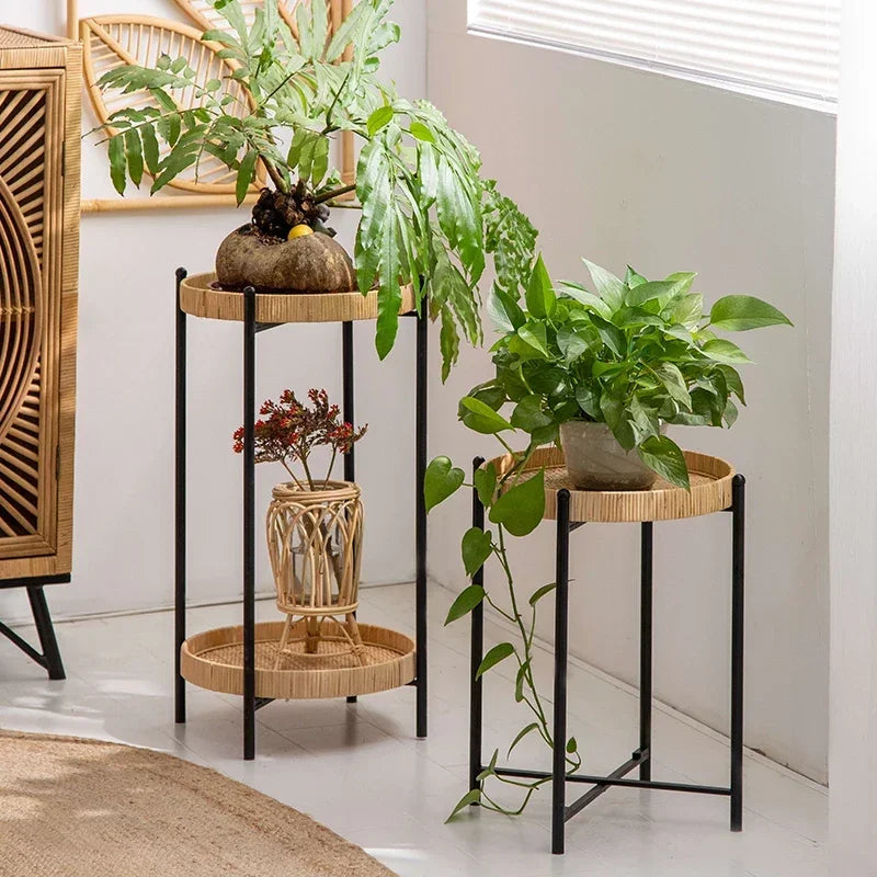 Simple Rattan Woven Plant Stand – Home & Garden Flower Rack