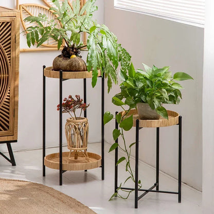 Simple Rattan Woven Plant Stand – Home & Garden Flower Rack