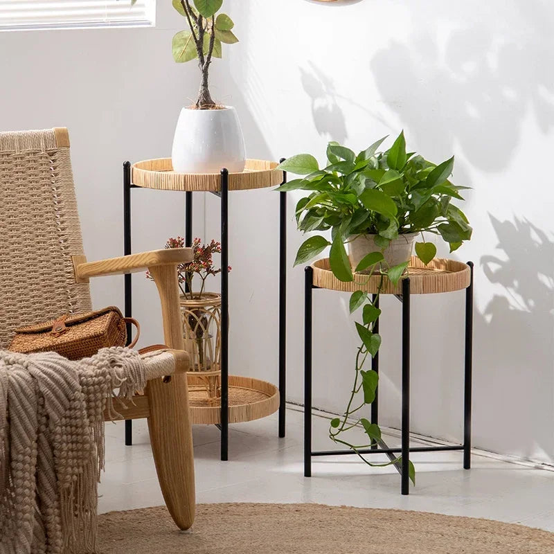 Simple Rattan Woven Plant Stand – Home & Garden Flower Rack