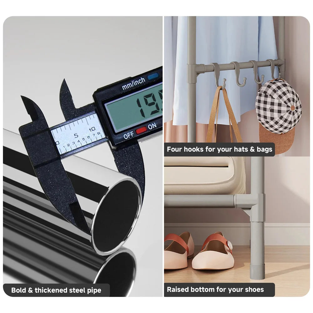 Gray Portable Closet – Large Wardrobe Storage with 3 Hanging Rods & 6 Shelves