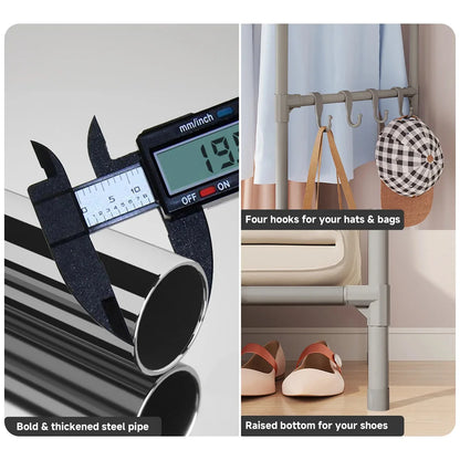 Gray Portable Closet – Large Wardrobe Storage with 3 Hanging Rods & 6 Shelves