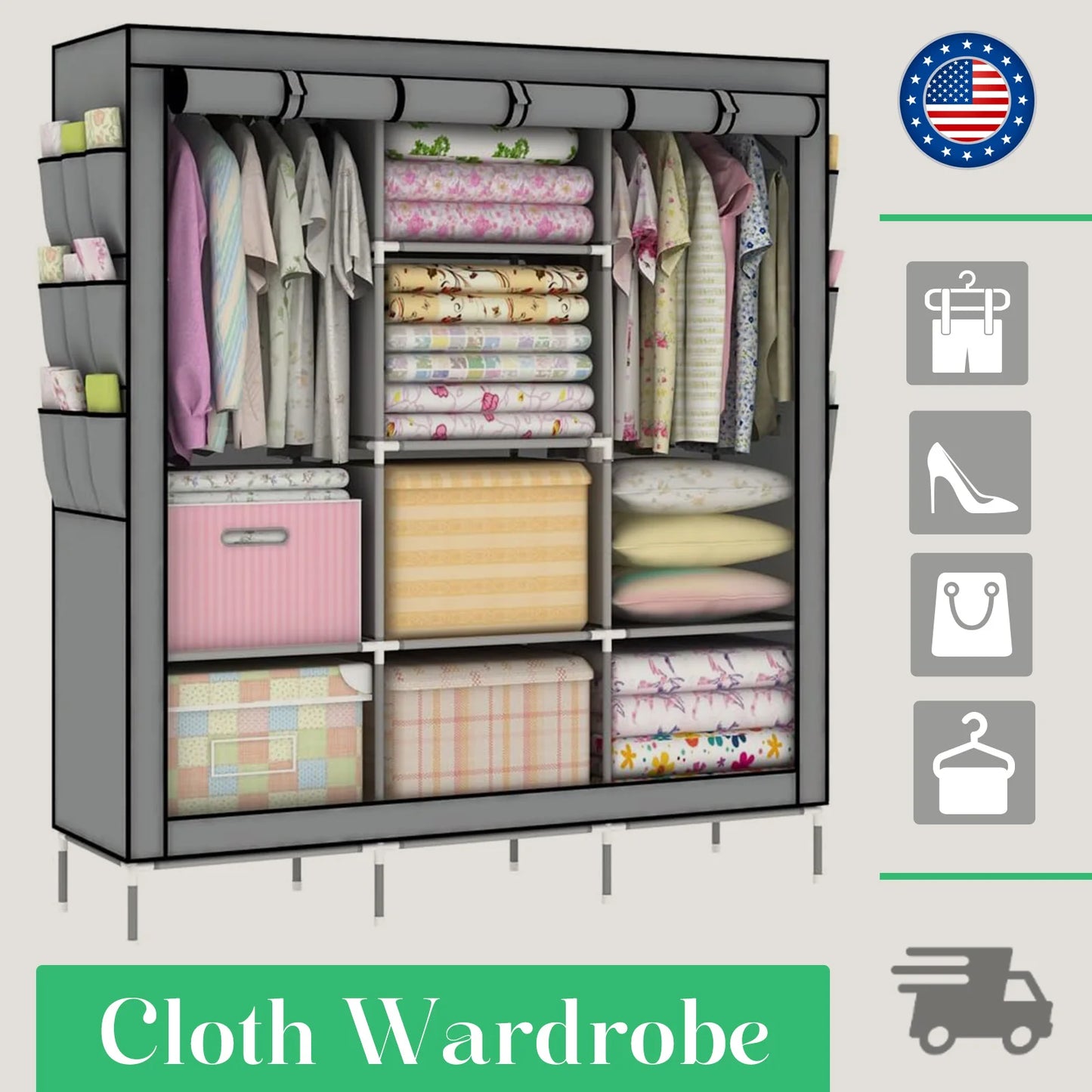 Fabric Wardrobe Closet – Portable Clothes & Shoe Storage Rack